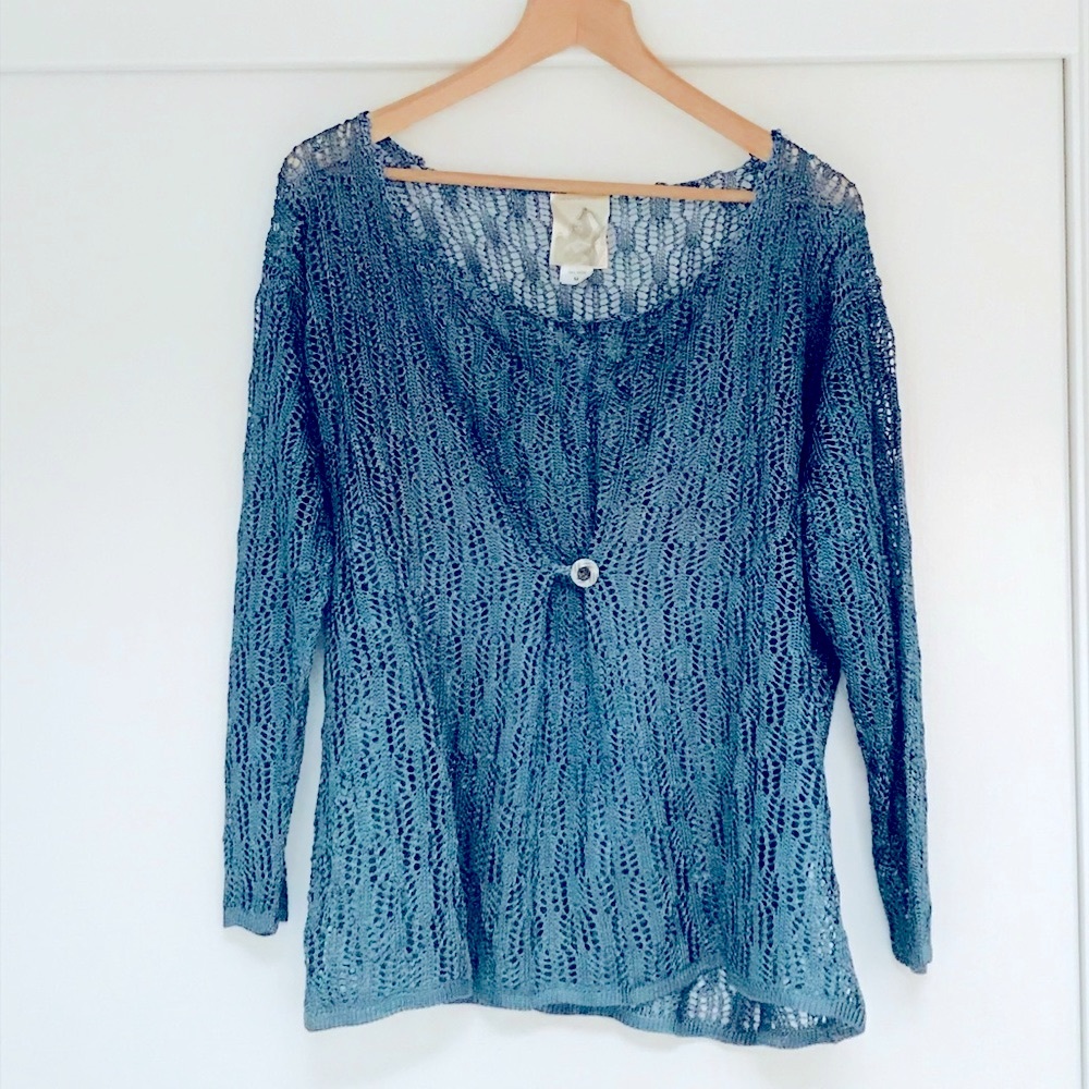 BARABAS & COVEY Women Deep Blue Crochet Pullover Sweater Button Detail Medium